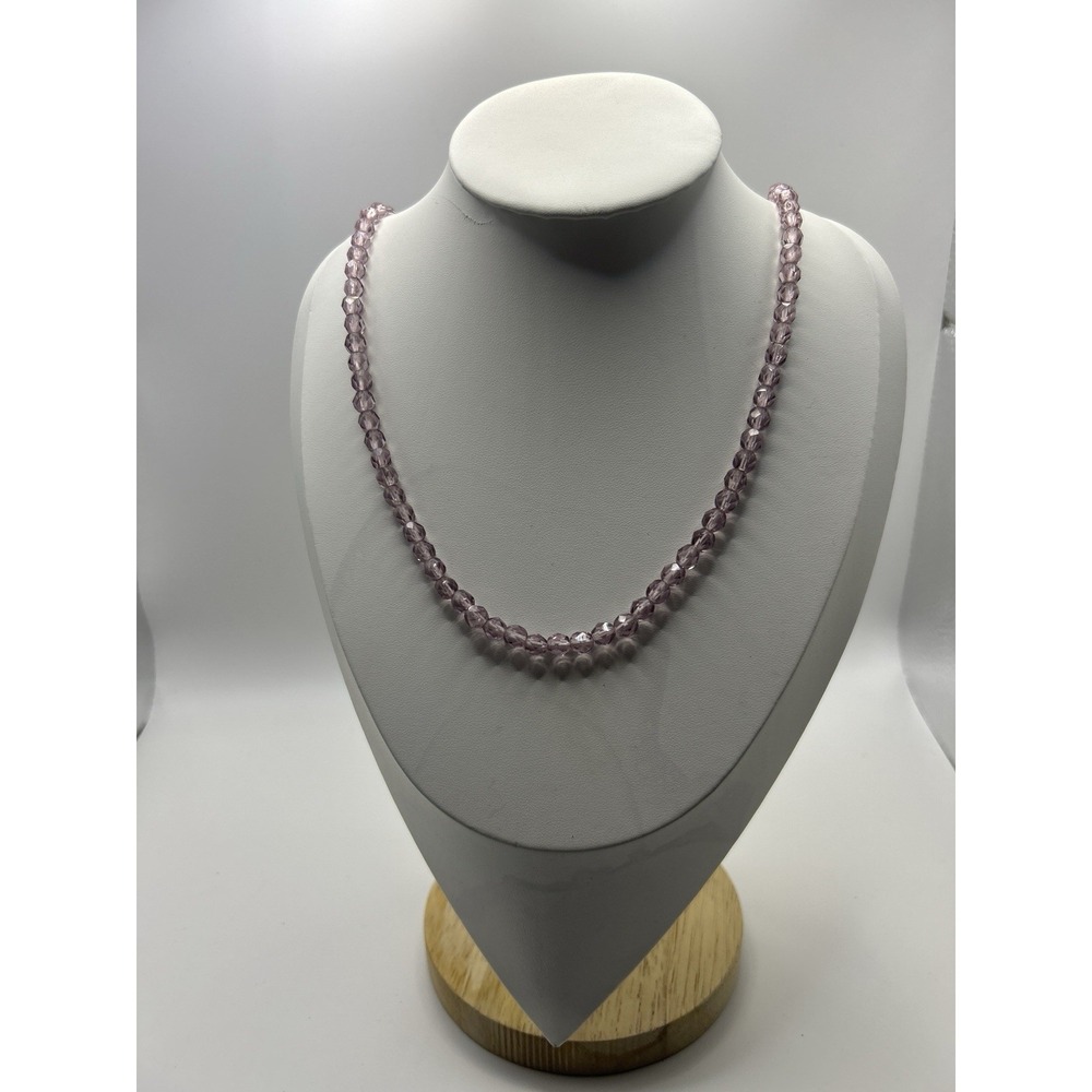 Vintage Purple Faceted Beaded Necklace Glass Crystal Single Strand Minimilist